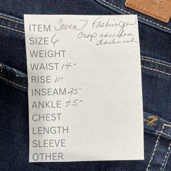 Seven7 Fashion Jeans Size 6 Blue Dark Wash Denim Stretch Straight Crop Raw Hem - Picture 11 of 11